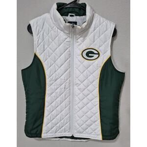 Green Bay Packers Women Vest L NFL Apparel Quilted Green White& Gold Embroidered